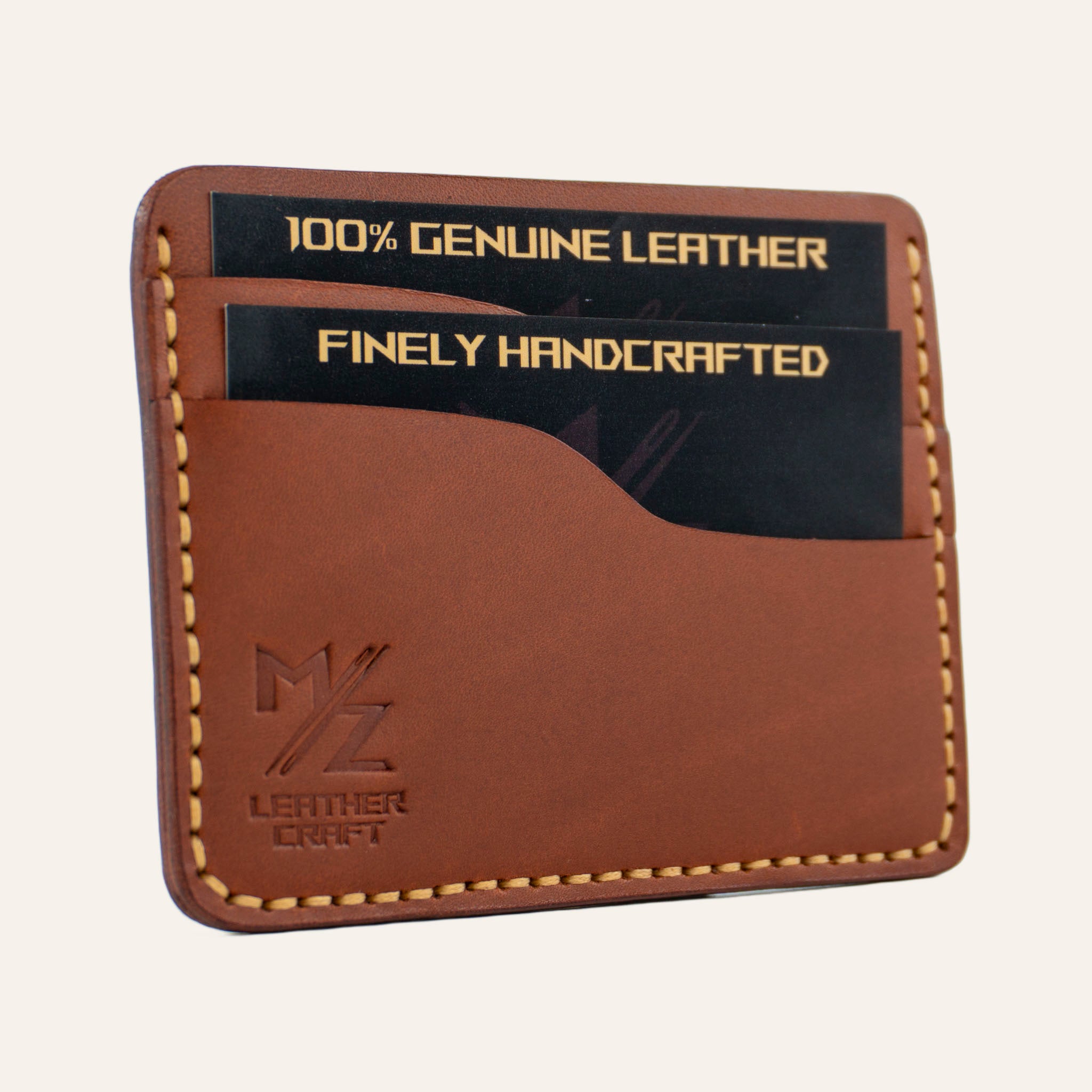 Kiremit Buttero deri üzerinde MZ Leather Craft logo damgası ve el dikişi kalitesi