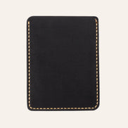MZ Leather Craft siyah renk Buttero deri dikey kartlığın sarı el dikiş detaylarını gösteren arka yüzü