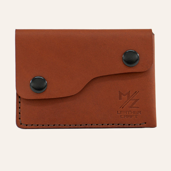 MZ Leather Craft Kapaklı Minimalist Cüzdan - Buttero Kiremit - Kahverengi İplik