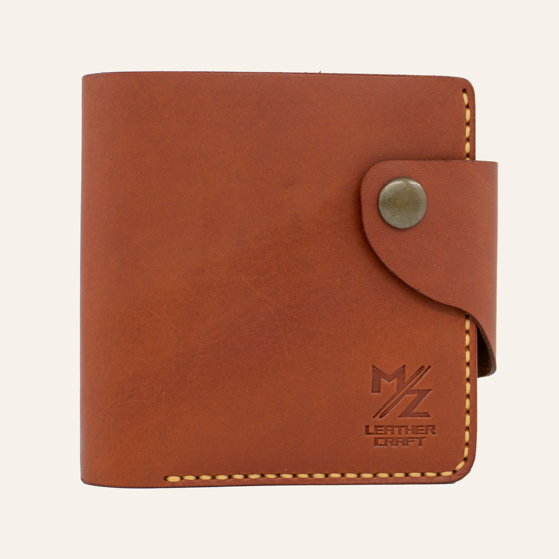 MZ Leather Craft Klasik Cüzdan Kiremit Buttero Deri - Yatay Kart Bölmeli - Sarı İplik