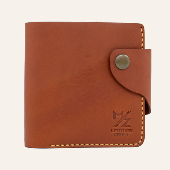 MZ Leather Craft Klasik Cüzdan Kiremit Buttero Deri - Yatay Kart Bölmeli - Sarı İplik