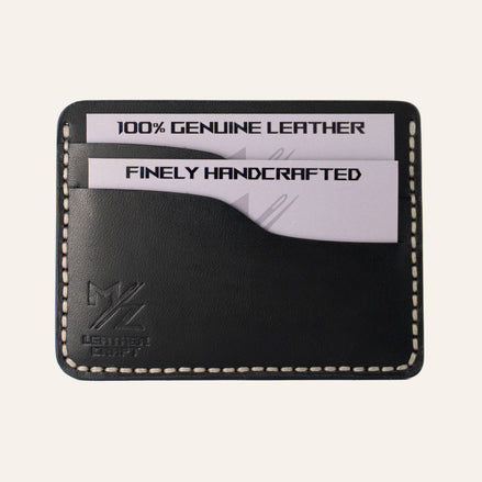MZ Leather Craft Minimalist El Dikimi Kartlık - Buttero Deri Siyah - Açık Gri İplik