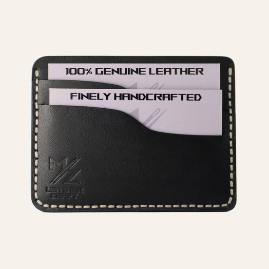 MZ Leather Craft Minimalist El Dikimi Kartlık - Buttero Deri Siyah - Açık Gri İplik