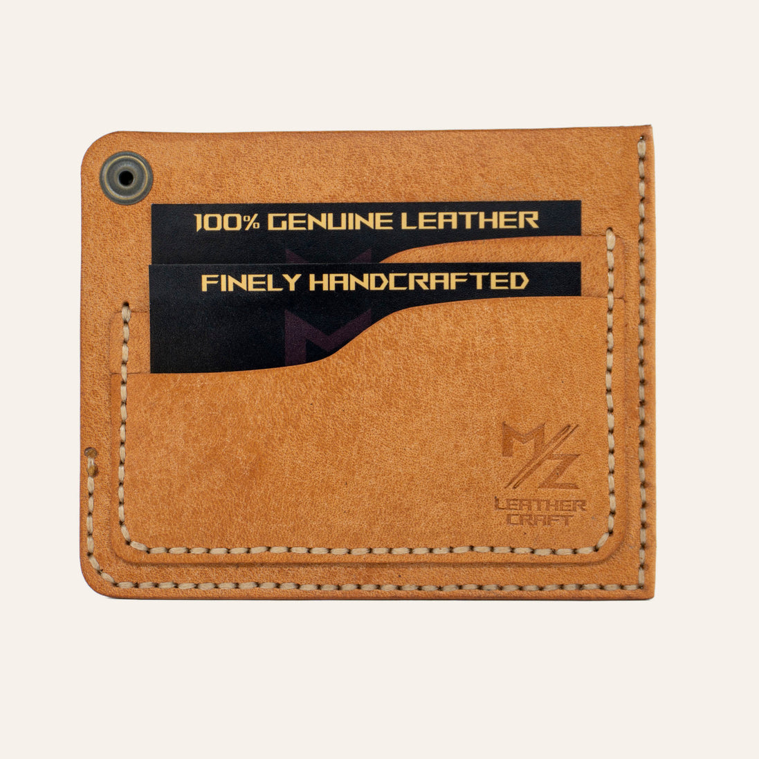 MZ Leather Craft Köşe Çıtçıtlı Ters Cüzdan - Pueblo Natural - Arka Kısım