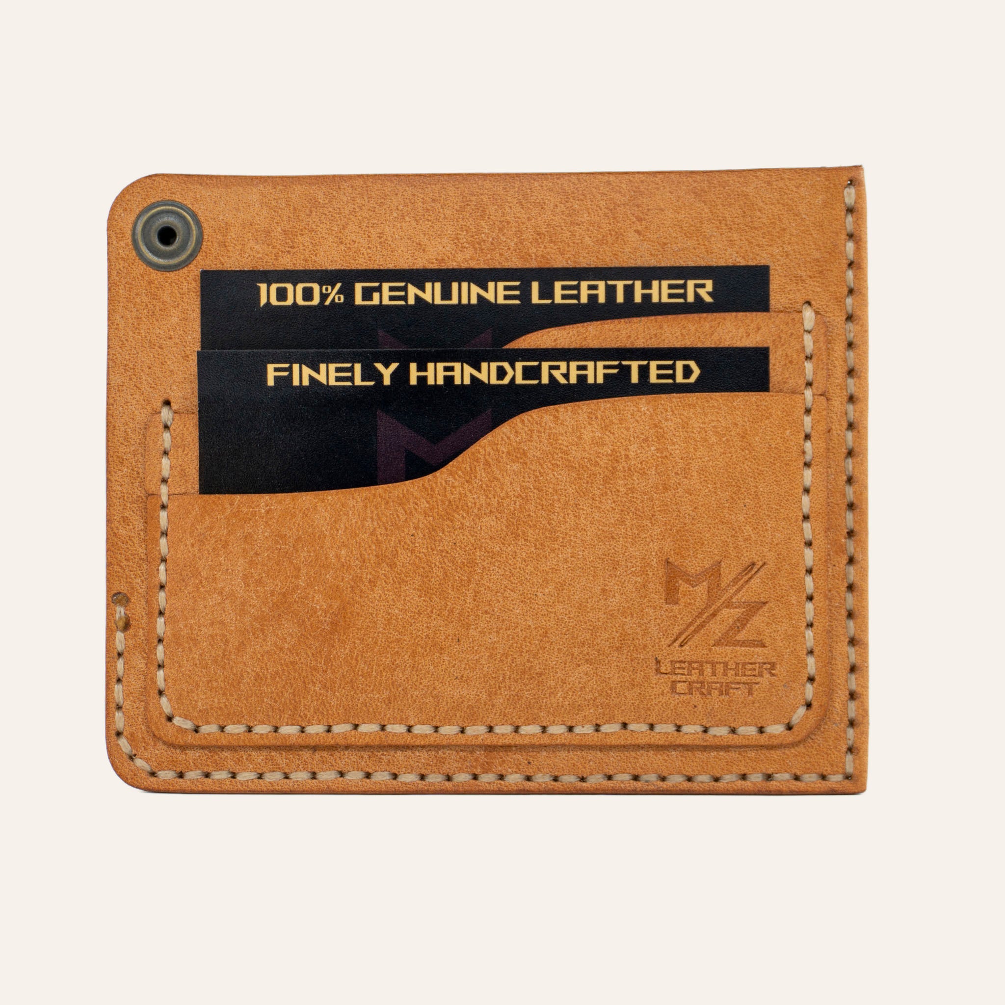 MZ Leather Craft Köşe Çıtçıtlı Ters Cüzdan - Pueblo Natural - Arka Kısım