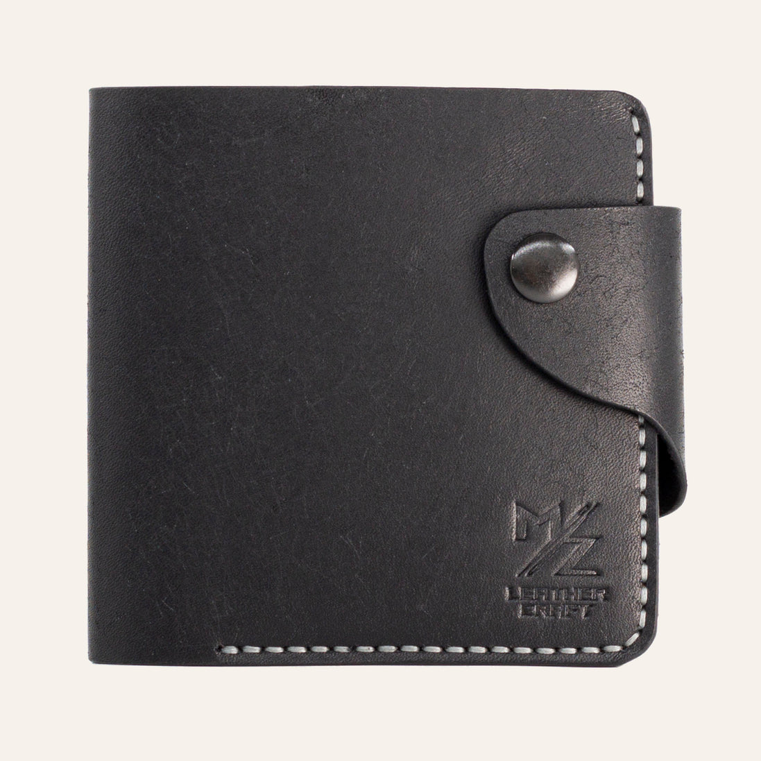 MZ Leather Craft Klasik Cüzdan Siyah Pueblo Deri - Yatay Kart Bölmeli