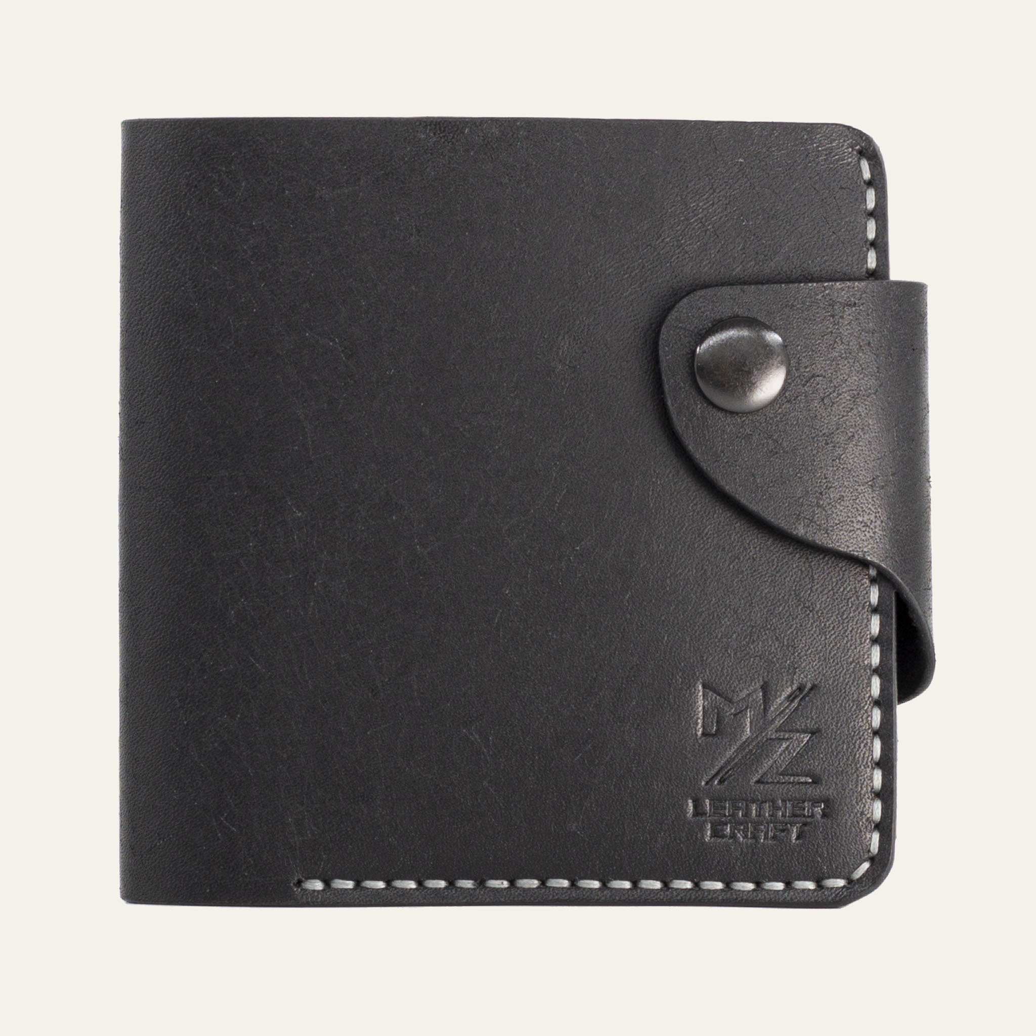 MZ Leather Craft Klasik Cüzdan Siyah Pueblo Deri - Yatay Kart Bölmeli
