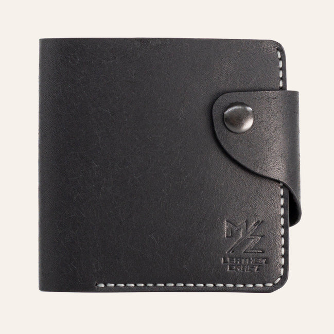 MZ Leather Craft Klasik Cüzdan Siyah Pueblo Deri - Yatay Kart Bölmeli