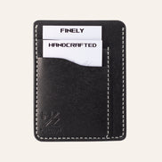 MZ Leather Craft siyah renk Pueblo deriden üretilmiş, gri el dikişli Minimalist Dikey Kartlık