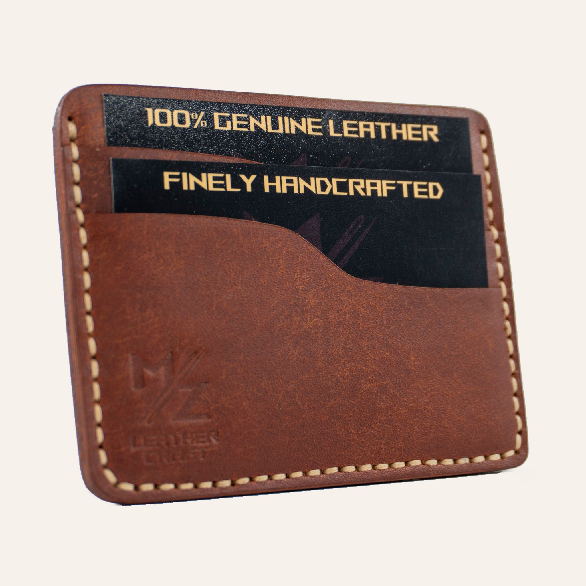 Kiremit Pueblo deri üzerinde MZ Leather Craft logo damgası ve el dikişi kalitesi