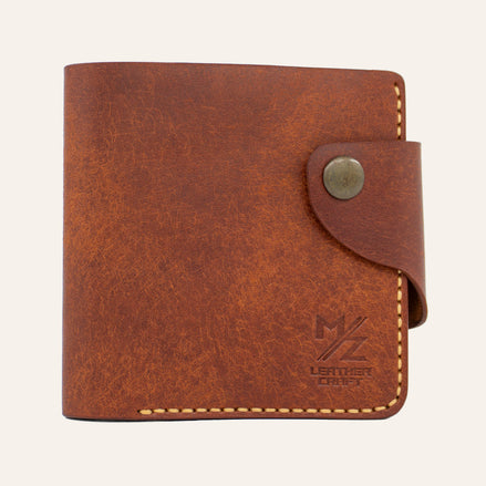 MZ Leather Craft Klasik Cüzdan Kiremit Pueblo Deri - Yatay Kart Bölmeli - Sarı İplik