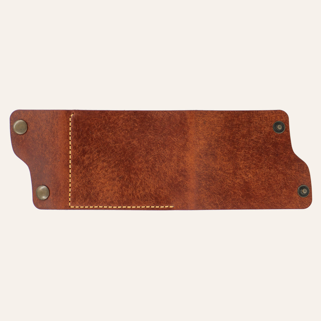 MZ Leather Craft Kompakt Cüzdan Dil Kapaklı - Pueblo Kiremit Deri - Sarı İplik