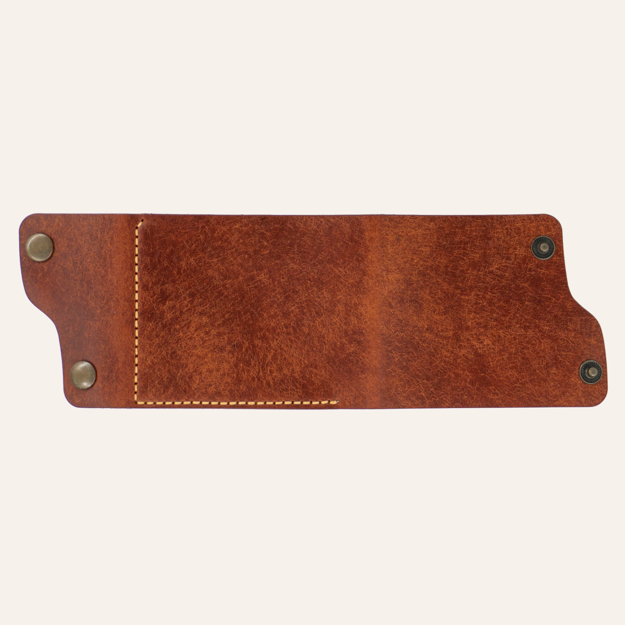 MZ Leather Craft Kompakt Cüzdan Dil Kapaklı - Pueblo Kiremit Deri - Sarı İplik