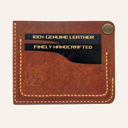 MZ Leather Craft Köşe Çıtçıtlı Ters Cüzdan - Pueblo Kiremit - Sarı İplik