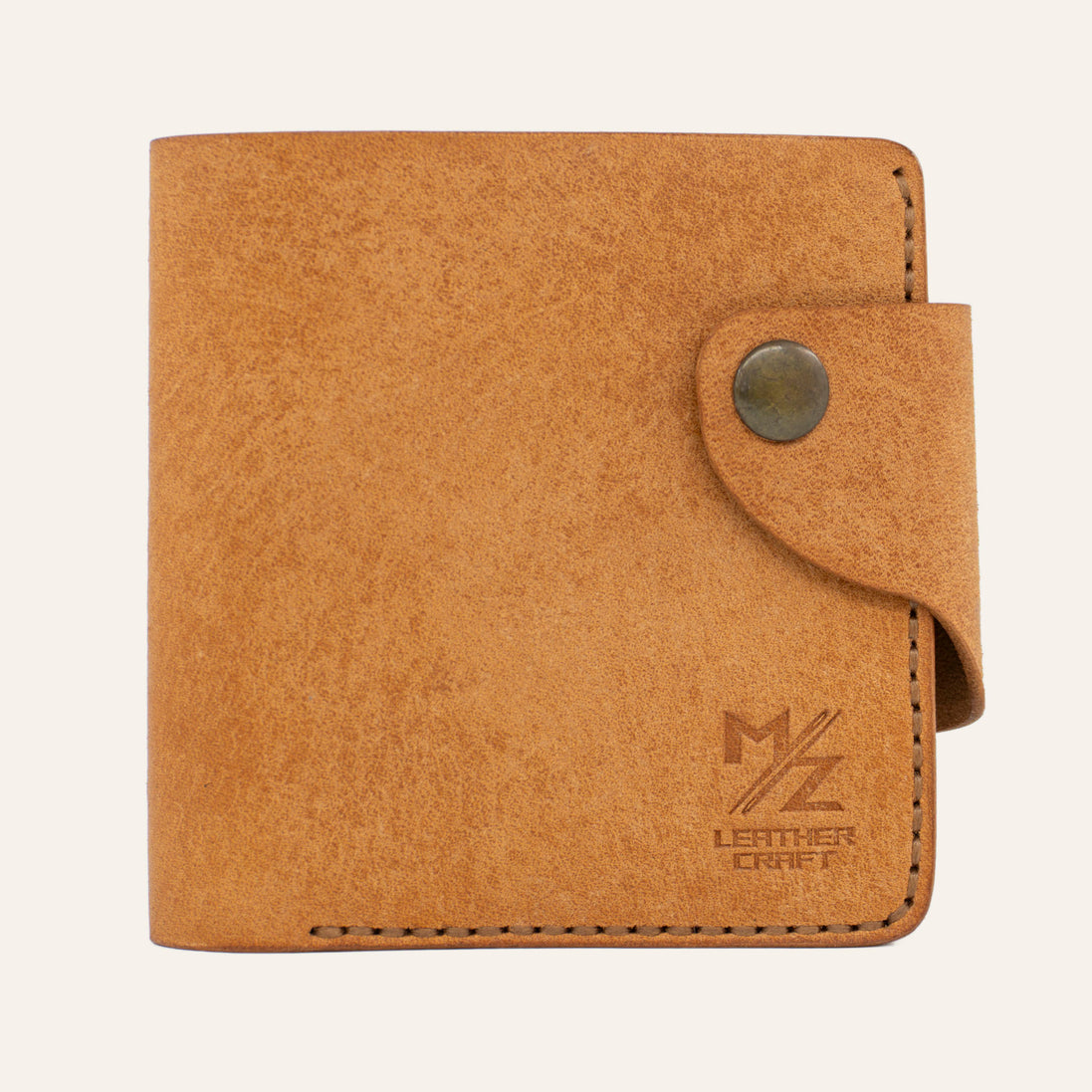MZ Leather Craft Klasik Cüzdan Natural Pueblo Deri - Yatay Kart Bölmeli - Koyu Gri İplik