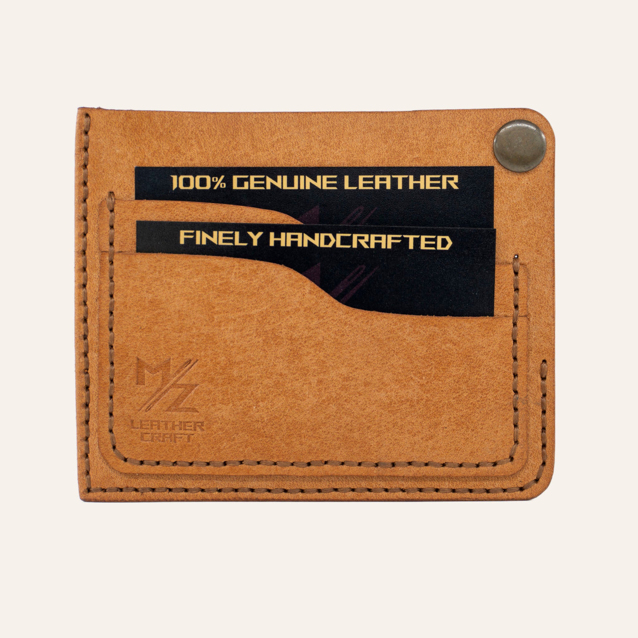 MZ Leather Craft Köşe Çıtçıtlı Ters Cüzdan - Pueblo Kiremit - Kahverengi İplik