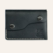 MZ Leather Craft Kapaklı Minimalist Cüzdan - Pueblo Siyah - Açık Gri İplik